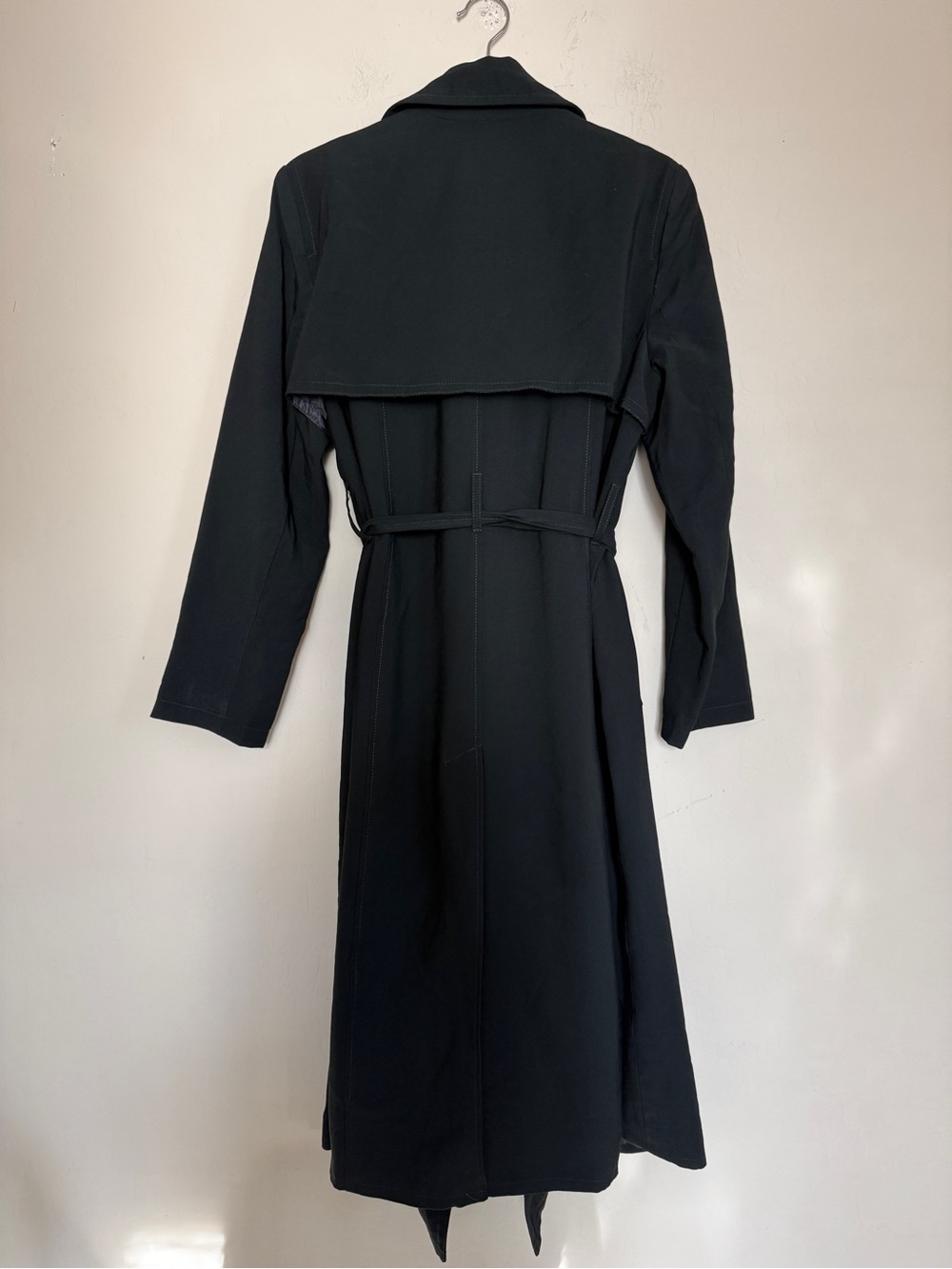 Banana Republic Classic Black Soft Trench Coat Tie Belt Women's Petite Large - Picture 4 of 8